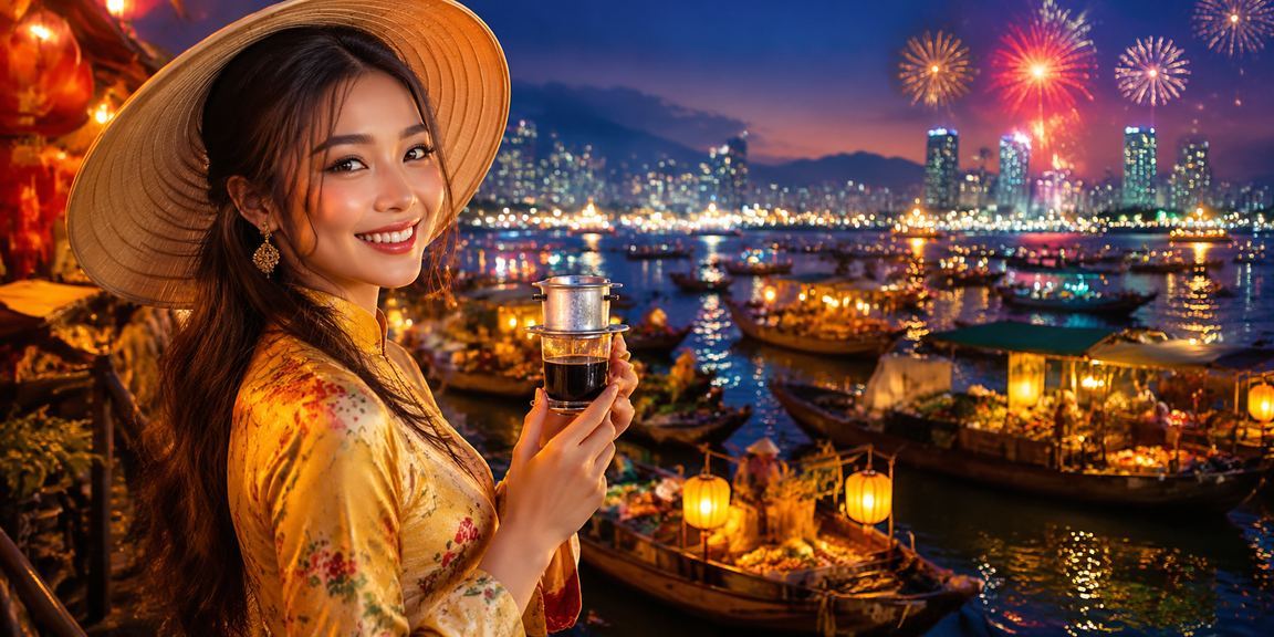 Không gian thư giãn ven biển Nha Trang, người dùng xem thông tin Jackpot trên điện thoại bên tách cà phê